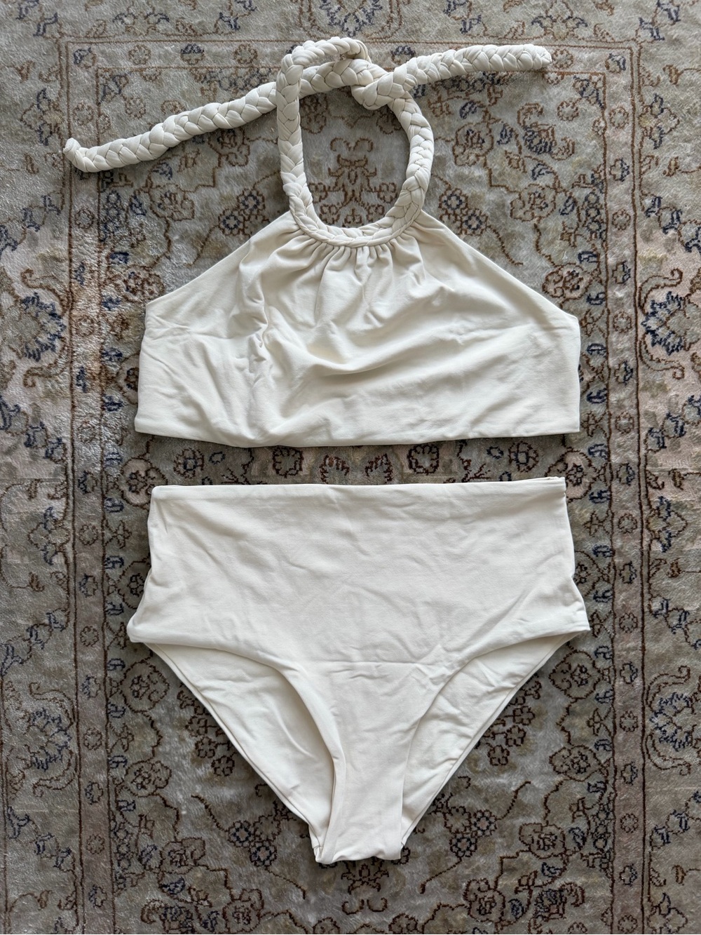 Manebi Italy Braided Halter High-Waist Bikini Set in Ivory, Size M